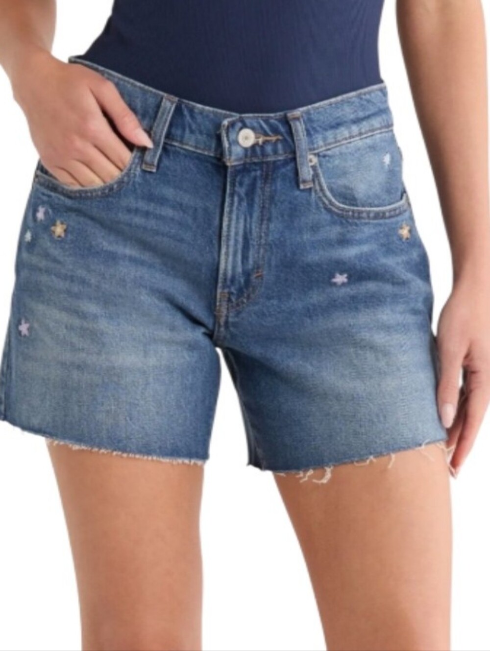Lucky Brand 90s Midi Short Embroidered Floral Cutoff Denim Shorts-NWOT